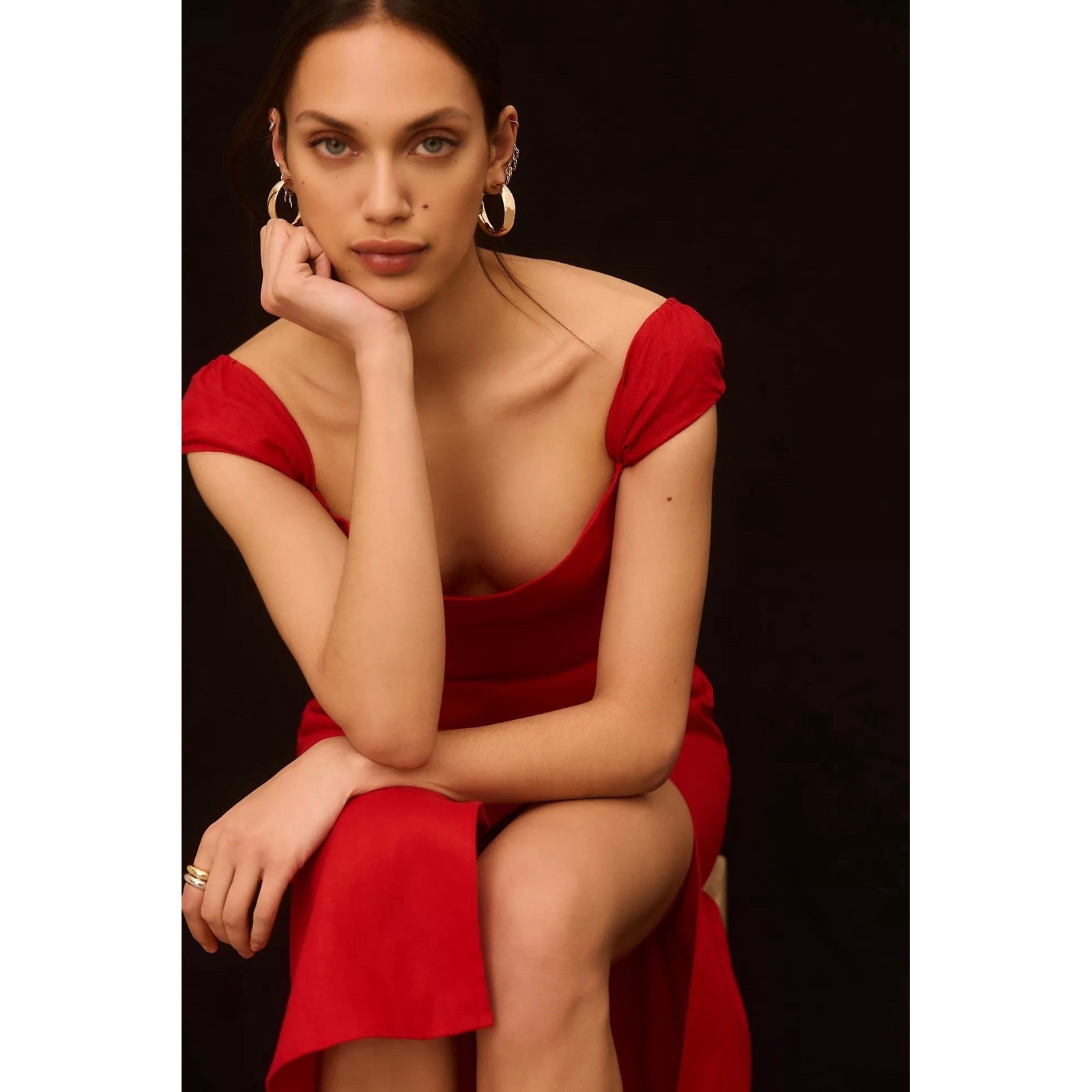 Reformation Bridgton Midi Dress Red Sz 12 100% Linen Smocked Back Side Slit